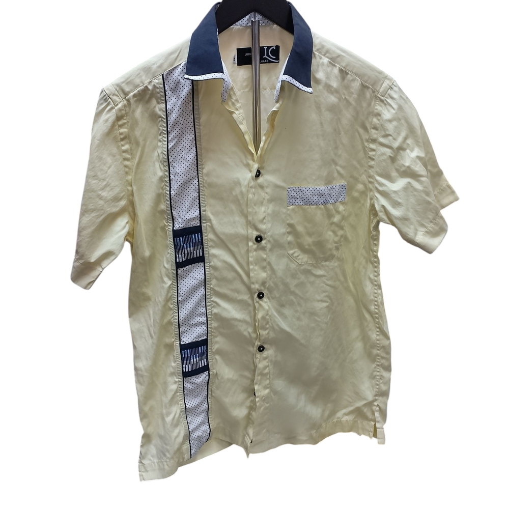 Men's Yellow and Navy Casual Button Down Shirt